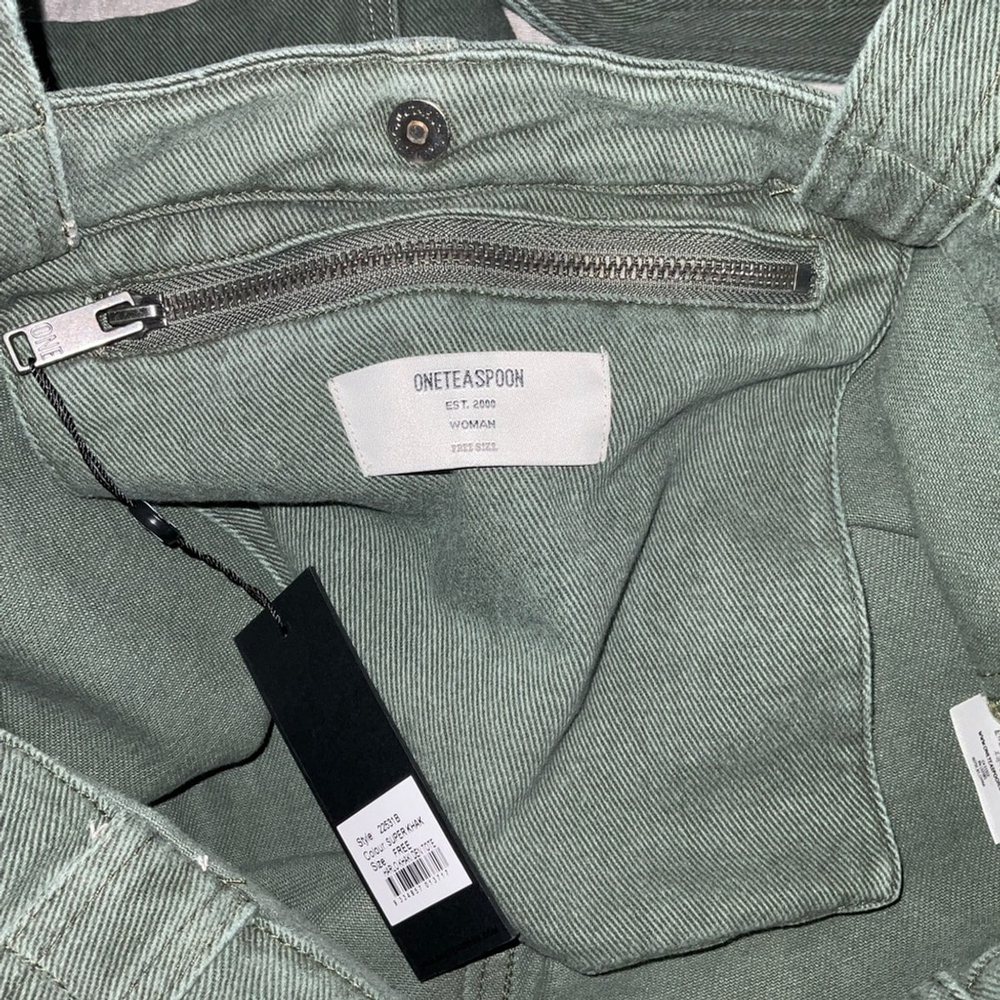 One Teaspoon Green Super Khaki Harlo Den Vintage Denim Jean Tote Shoulder Bag - Picture 3 of 5